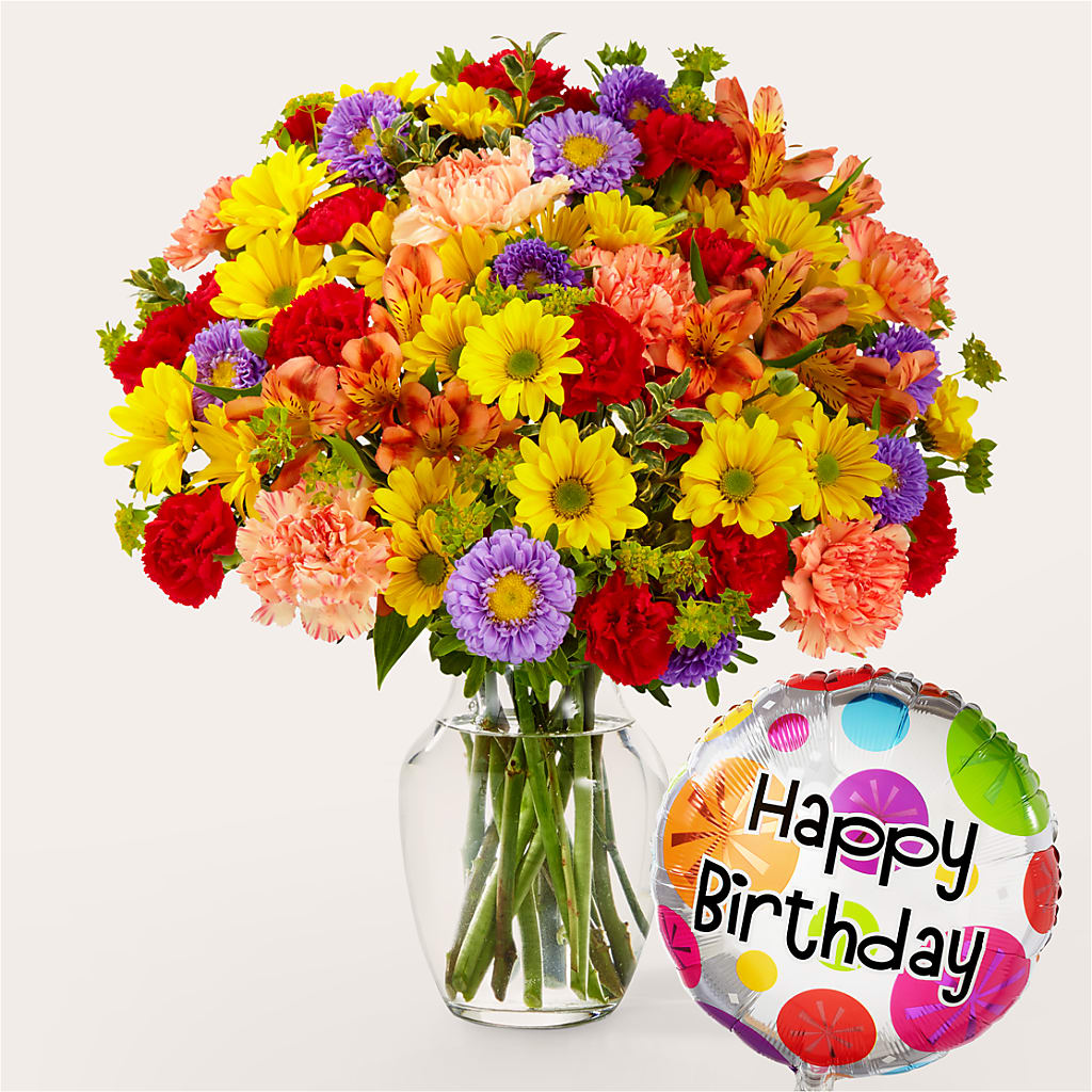 Kaleidoscope Bouquet with Birthday Balloon – CASEY'S FLORIST, Princeton NC